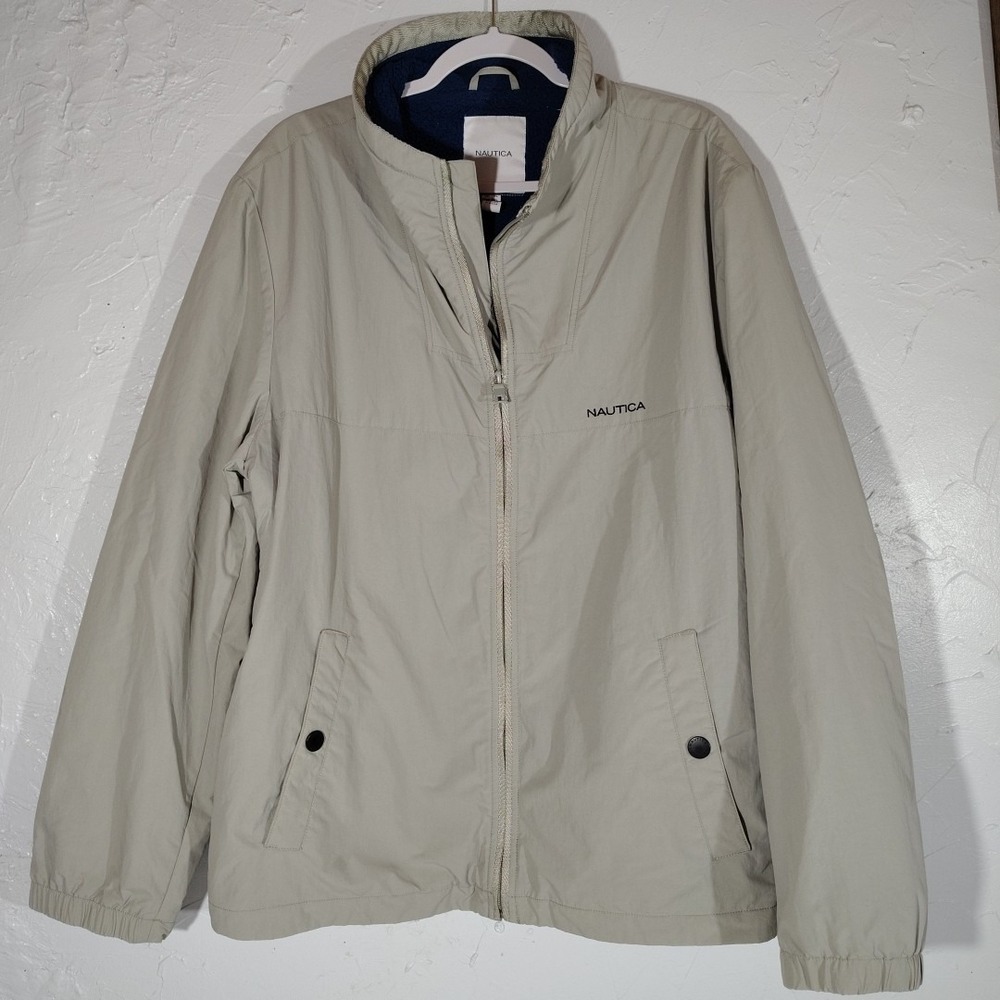 Nautica Jacket Men XL Gray Fleece Lined Windbreaker Outdoor Skiing Hiking